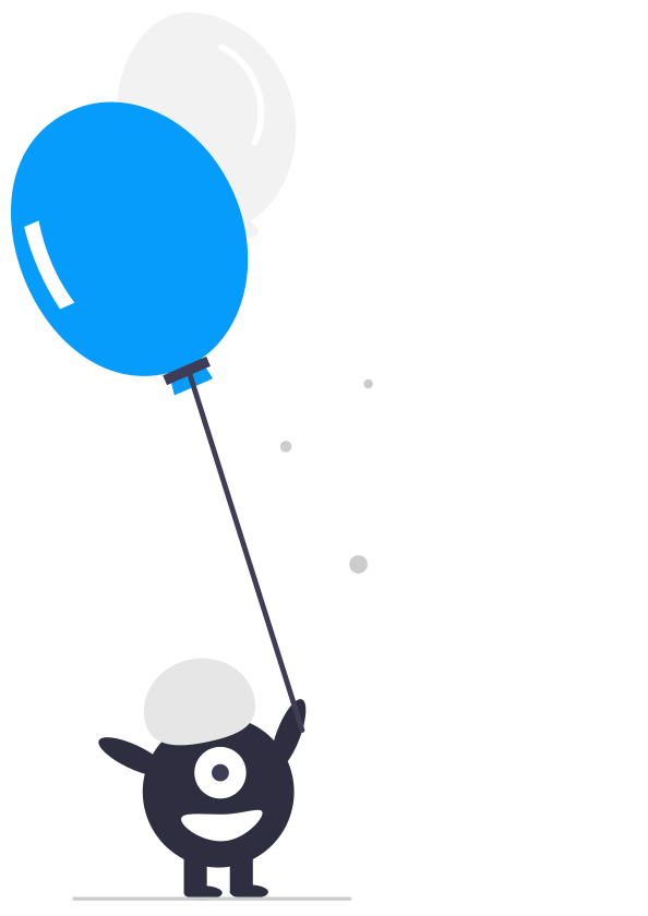 Glückliches Männchen mit Luftballons