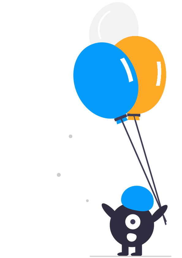 Glückliches Männchen mit Luftballons